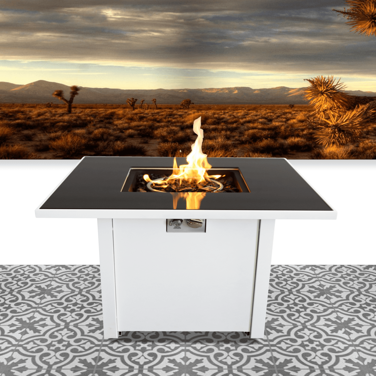 Modern White Steel Propane Natural Gas Fire Pit Table - Omega Lifestyles