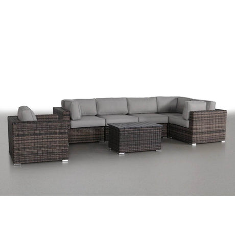 Modern Wicker 7 - Piece Ultra - Soft Plush Outdoor Sectional Set - Driftwood - Omega Lifestyles