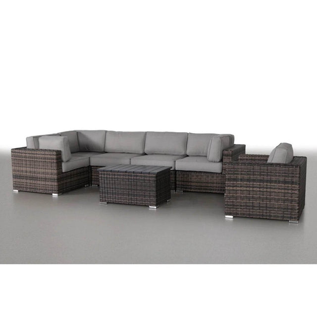 Modern Wicker 7 - Piece Ultra - Soft Plush Outdoor Sectional Set - Driftwood - Omega Lifestyles