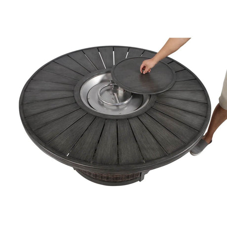 Modern Wicker Propane Outdoor Round Fire Pit Table - Driftwood - Omega Lifestyles