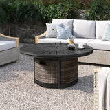 Modern Wicker Propane Outdoor Round Fire Pit Table - Driftwood - Omega Lifestyles