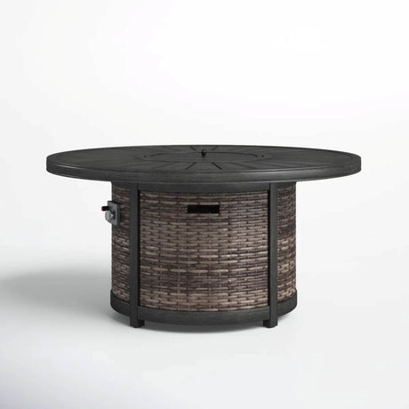 Modern Wicker Propane Outdoor Round Fire Pit Table - Driftwood - Omega Lifestyles