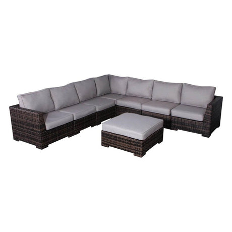 Modern Wicker Reversible Patio Sectional Sofa With Cushions - Driftwood - Omega Lifestyles