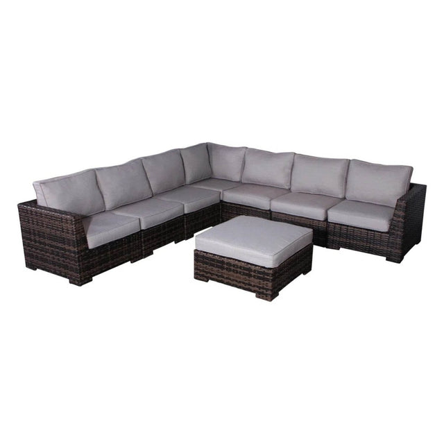 Modern Wicker Reversible Patio Sectional Sofa With Cushions - Driftwood - Omega Lifestyles