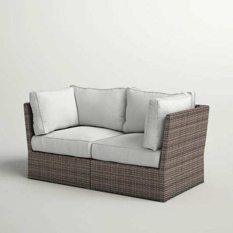 Modular Patio Wicker Loveseat With Water - Resistant Cushions - Driftwood - Omega Lifestyles