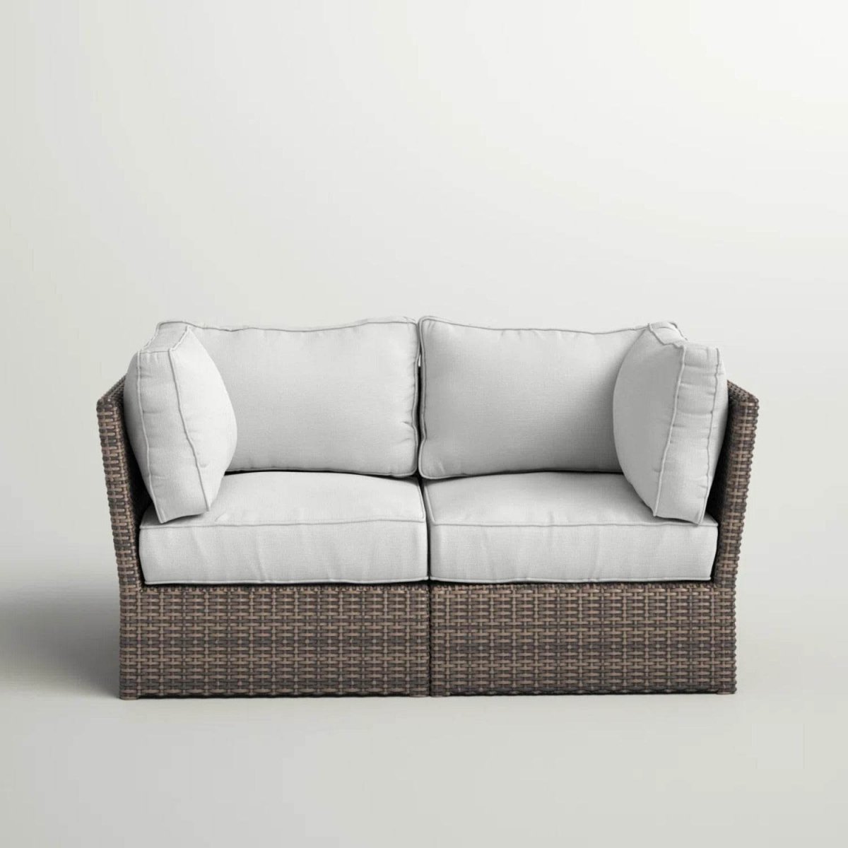 Modular Patio Wicker Loveseat With Water - Resistant Cushions - Driftwood - Omega Lifestyles