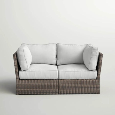 Modular Patio Wicker Loveseat With Water - Resistant Cushions - Driftwood - Omega Lifestyles