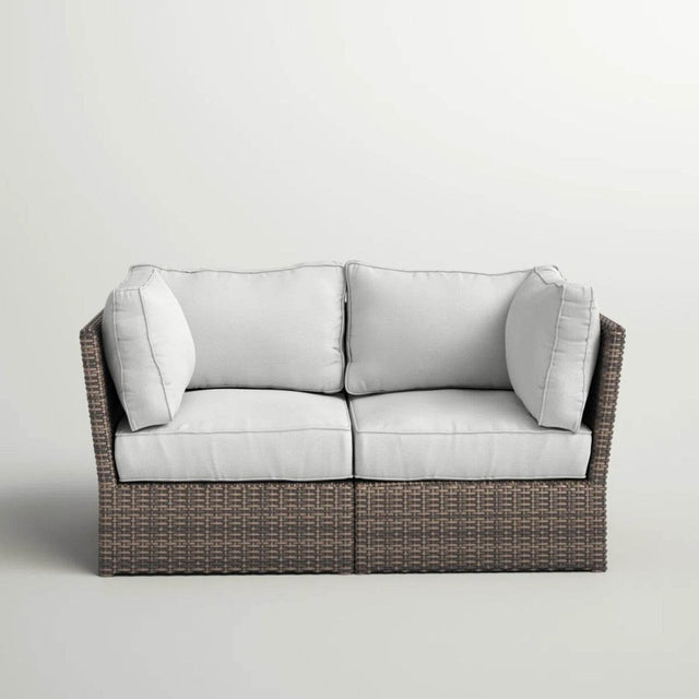 Modular Patio Wicker Loveseat With Water - Resistant Cushions - Driftwood - Omega Lifestyles