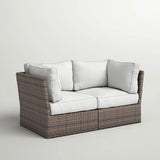 Modular Patio Wicker Loveseat With Water - Resistant Cushions - Driftwood - Omega Lifestyles