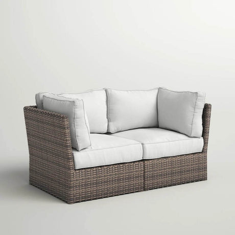Modular Patio Wicker Loveseat With Water - Resistant Cushions - Driftwood - Omega Lifestyles