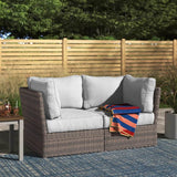 Modular Patio Wicker Loveseat With Water - Resistant Cushions - Driftwood - Omega Lifestyles
