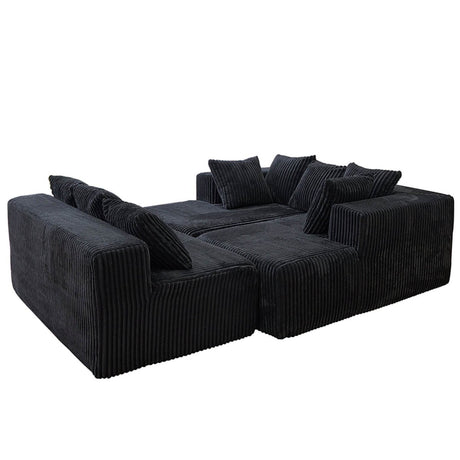 Modular U - Shaped Striped Corduroy Polyester Sectional Sofa - Driftwood - Omega Lifestyles