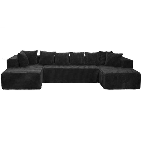 Modular U - Shaped Striped Corduroy Polyester Sectional Sofa - Driftwood - Omega Lifestyles
