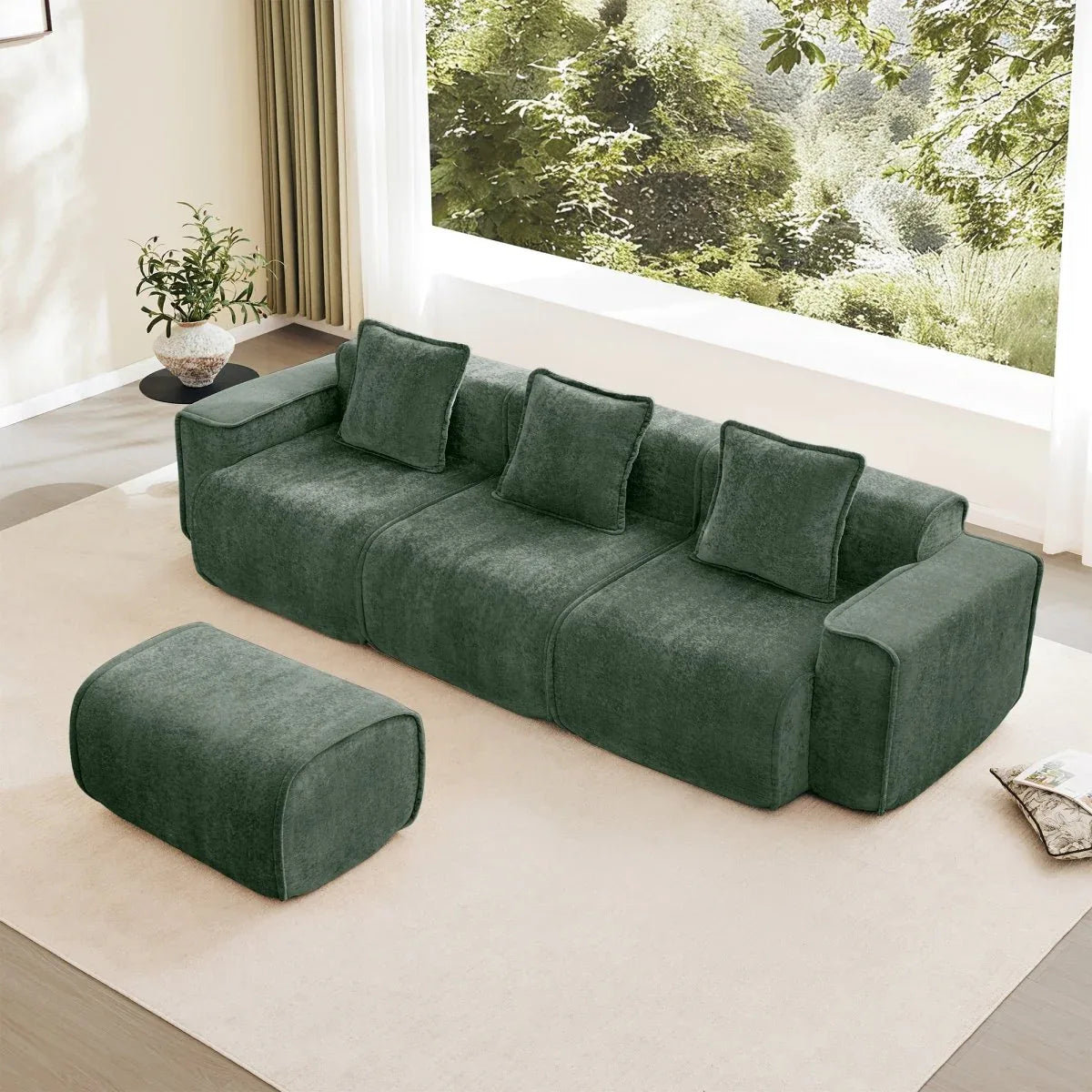 Modular Velvet 3-Seat L Shape Sectional Sofa With Ottoman - Omega Lifestyles