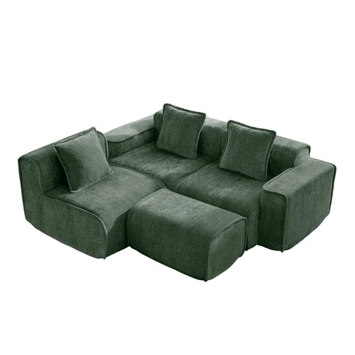 Modular Velvet 3-Seat L Shape Sectional Sofa With Ottoman - Omega Lifestyles