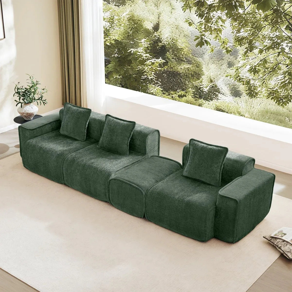 Modular Velvet 3-Seat L Shape Sectional Sofa With Ottoman - Omega Lifestyles