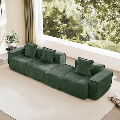 Modular Velvet 3-Seat L Shape Sectional Sofa With Ottoman - Omega Lifestyles