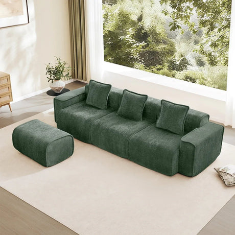 Modular Velvet 3-Seat L Shape Sectional Sofa With Ottoman - Omega Lifestyles