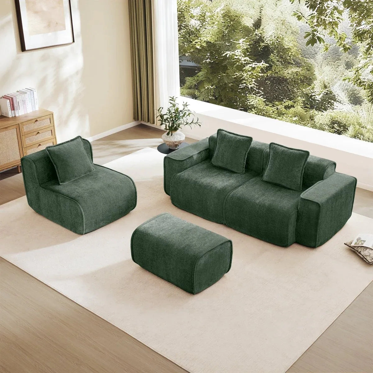 Modular Velvet 3-Seat L Shape Sectional Sofa With Ottoman - Omega Lifestyles