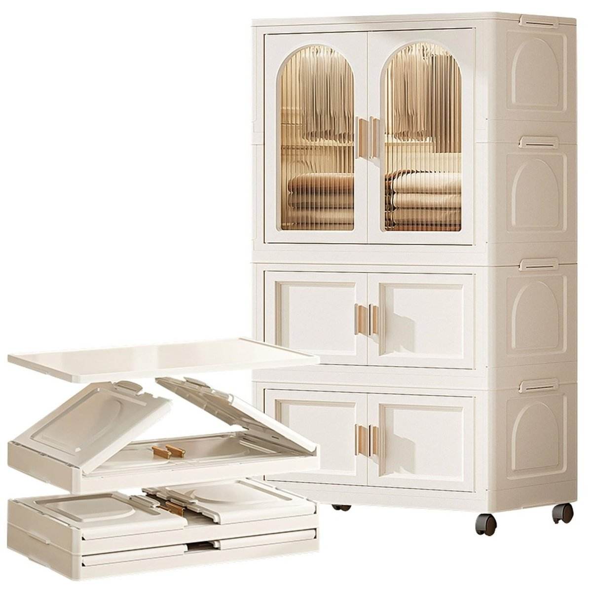 Multi-Functional Folding Plastic Wardrobe Storage Cabinet With Wheels - Sleep Galleria