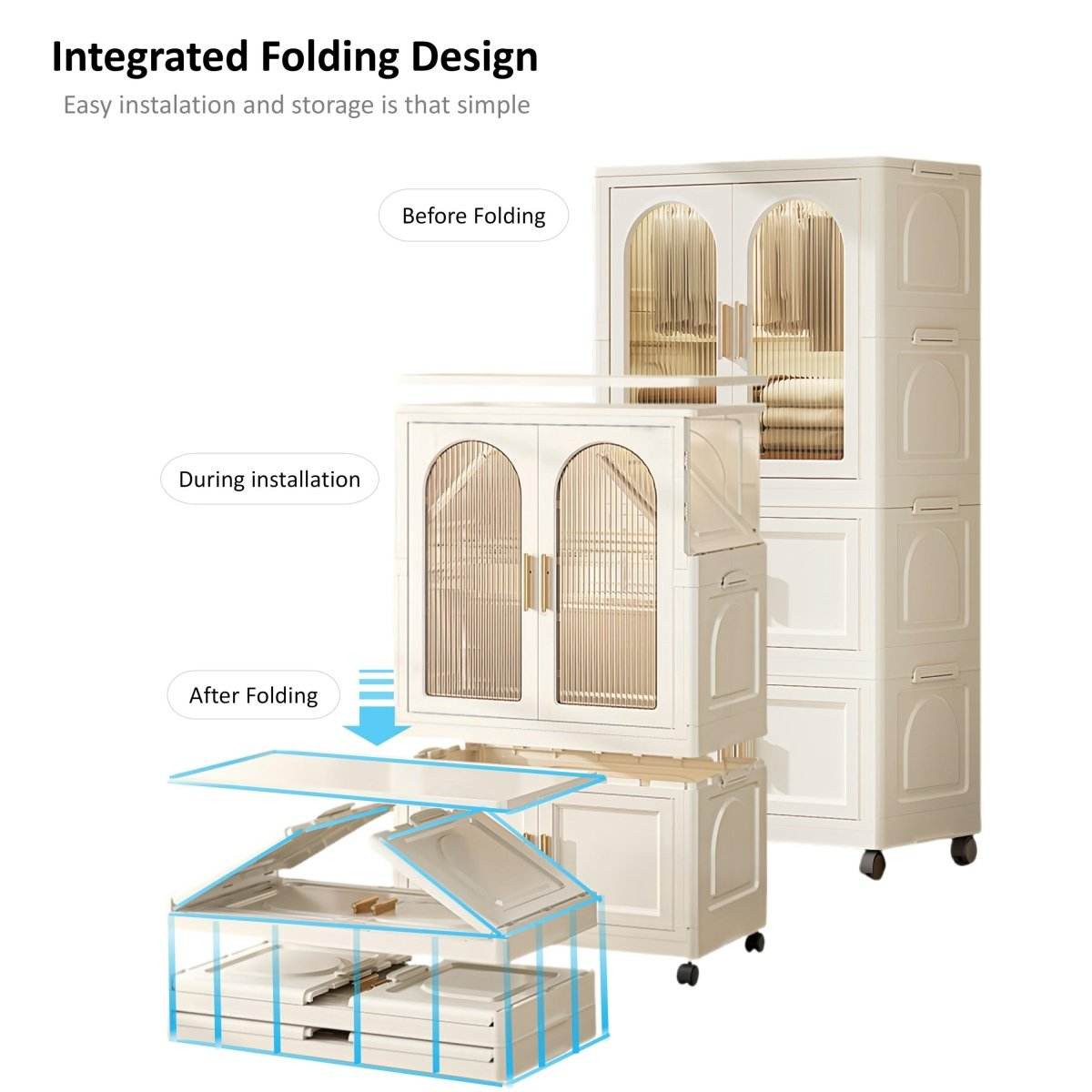 Multi-Functional Folding Plastic Wardrobe Storage Cabinet With Wheels - Sleep Galleria