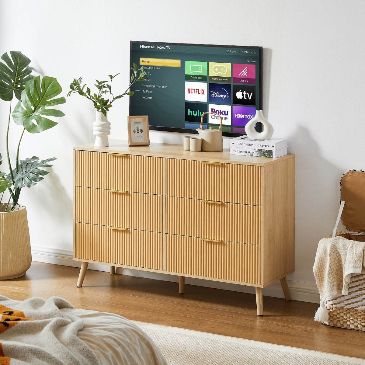 Natural Wave Pattern Particleboard Cabinet With 6 Drawers - Sleep Galleria