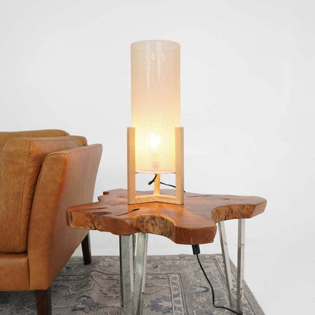 Oak Wood Mid-Century Modern Table Lamp with Rattan Shade - Sleep Galleria