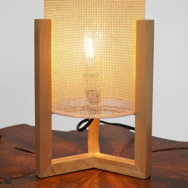 Oak Wood Mid-Century Modern Table Lamp with Rattan Shade - Omega Lifestyles