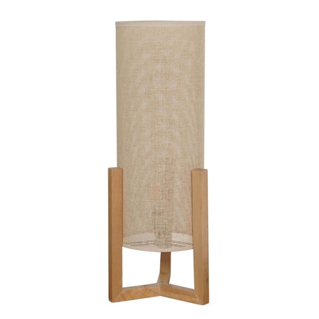 Oak Wood Mid-Century Modern Table Lamp with Rattan Shade - Sleep Galleria