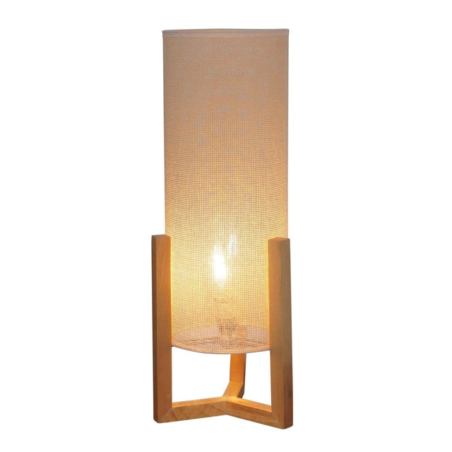 Oak Wood Mid-Century Modern Table Lamp with Rattan Shade - Omega Lifestyles