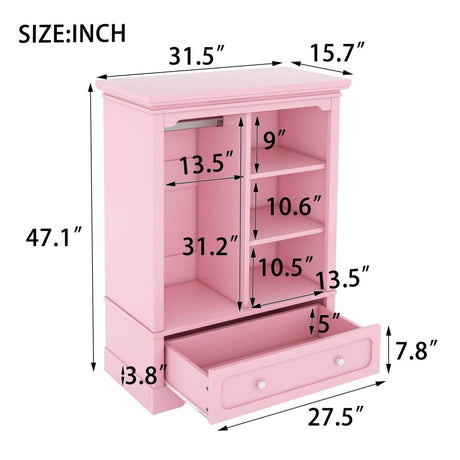 Open Children's Wardrobe With Hanging Rod Drawer - Sleep Galleria