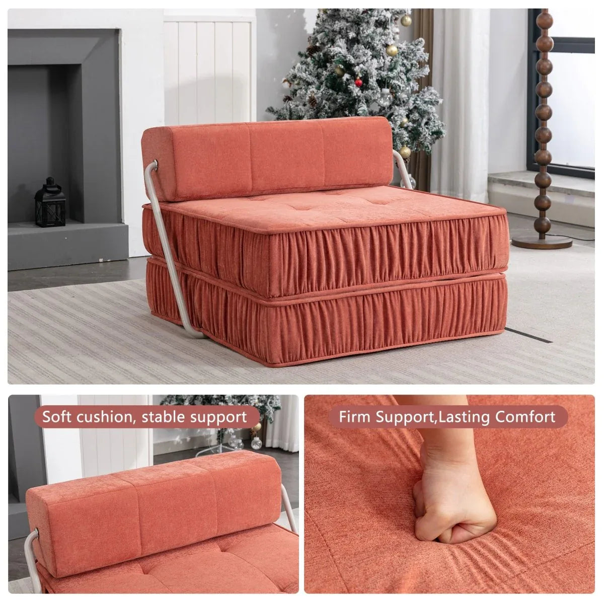Orange Convertible Chenille Folding Sofa Chair - Omega Lifestyles