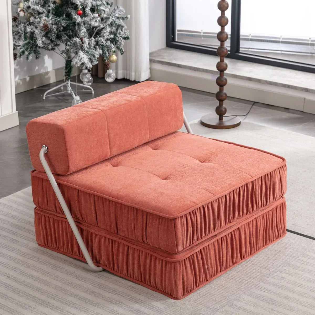 Orange Convertible Chenille Folding Sofa Chair - Omega Lifestyles