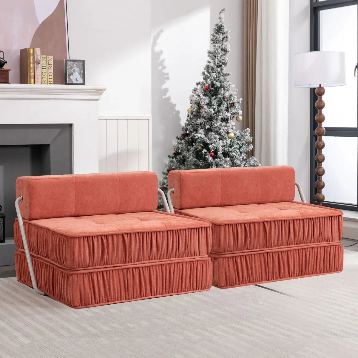 Orange Convertible Chenille Folding Sofa Chair - Omega Lifestyles