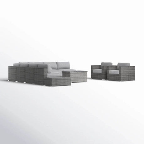 Outdoor 8 - Person Weather - Resistant Wicker Seating Set - Driftwood - Omega Lifestyles