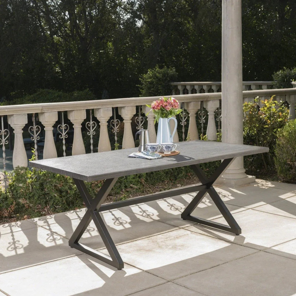 Outdoor Aluminum Dining Table With Steel Frame Gray Black - Omega Lifestyles