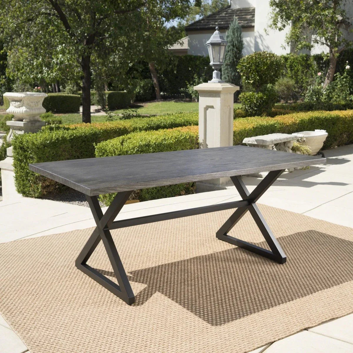 Outdoor Aluminum Dining Table With Steel Frame Gray Black - Omega Lifestyles
