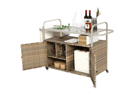 Outdoor Bar Table With Wicker Cabinet Steel Top Cart - Omega Lifestyles