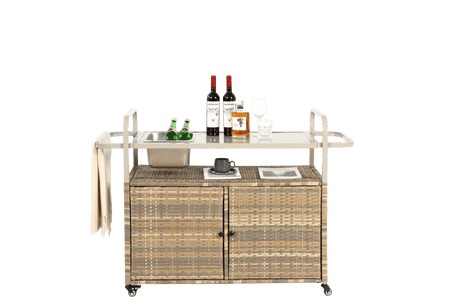 Outdoor Bar Table With Wicker Cabinet Steel Top Cart - Omega Lifestyles
