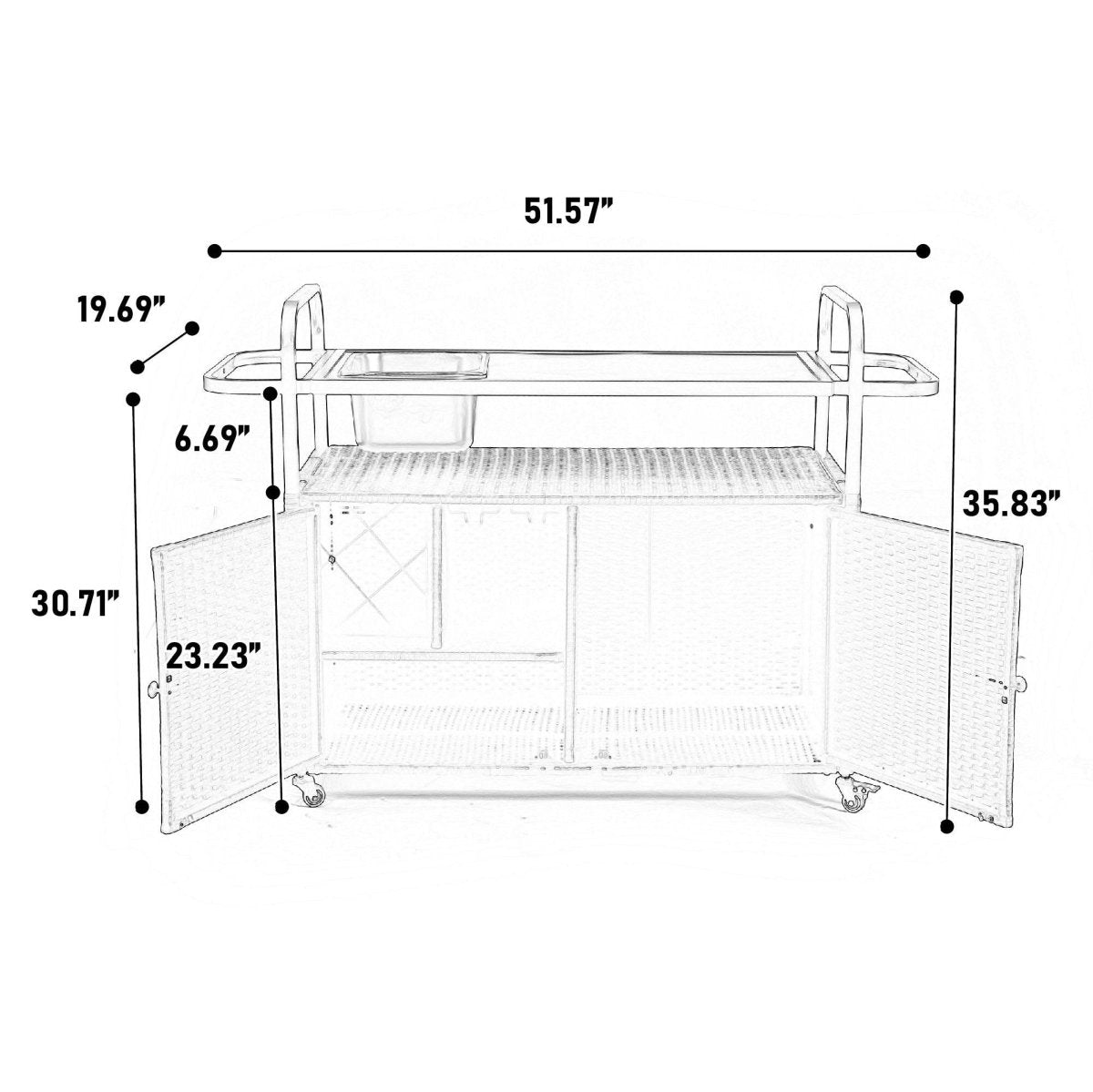 Outdoor Bar Table With Wicker Cabinet Steel Top Cart - Omega Lifestyles