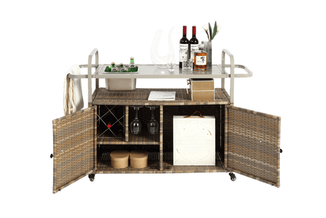 Outdoor Bar Table With Wicker Cabinet Steel Top Cart - Omega Lifestyles