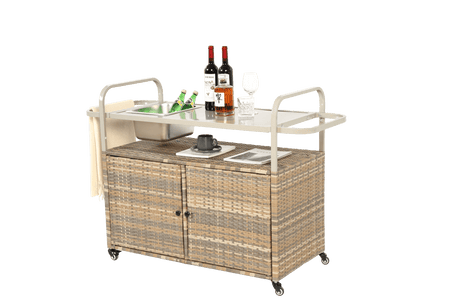 Outdoor Bar Table With Wicker Cabinet Steel Top Cart - Omega Lifestyles