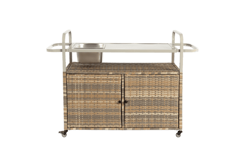 Outdoor Bar Table With Wicker Cabinet Steel Top Cart - Omega Lifestyles