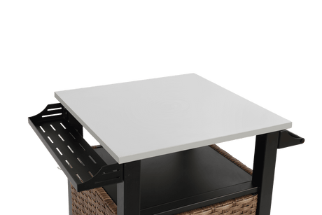 Outdoor Kitchen Wicker Rolling Cart With Stainless Steel Top - Driftwood - Omega Lifestyles