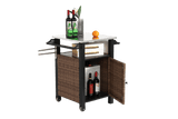 Outdoor Kitchen Wicker Rolling Cart With Stainless Steel Top - Driftwood - Omega Lifestyles