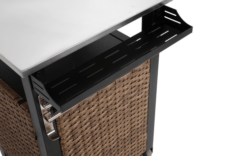 Outdoor Kitchen Wicker Rolling Cart With Stainless Steel Top - Driftwood - Omega Lifestyles