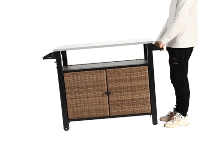 Outdoor Kitchen Wicker Rolling Cart With Storage Cabinet - Omega Lifestyles
