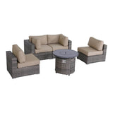 Outdoor Loveseat Set With Plush Cushions And Fire Pit - Driftwood - Omega Lifestyles