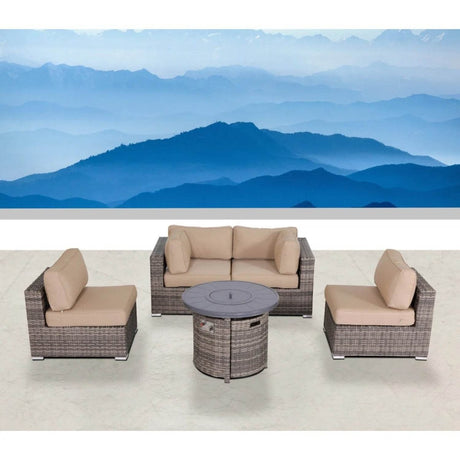 Outdoor Loveseat Set With Plush Cushions And Fire Pit - Driftwood - Omega Lifestyles