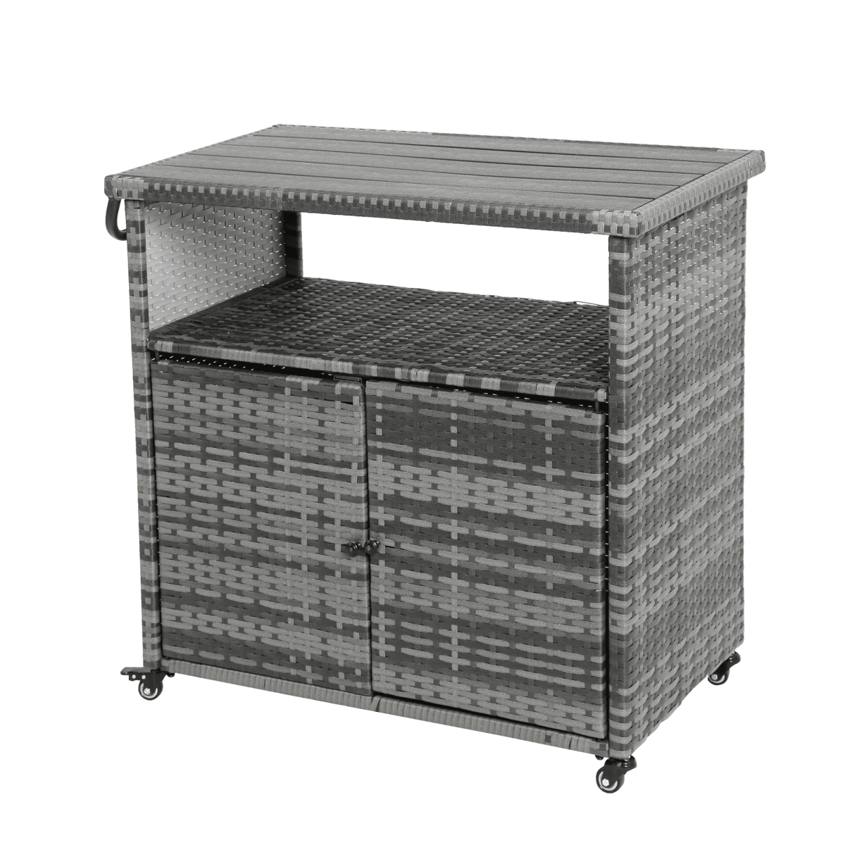 Outdoor Wicker Patio Bar Serving Cart With Wheels - Driftwood - Omega Lifestyles